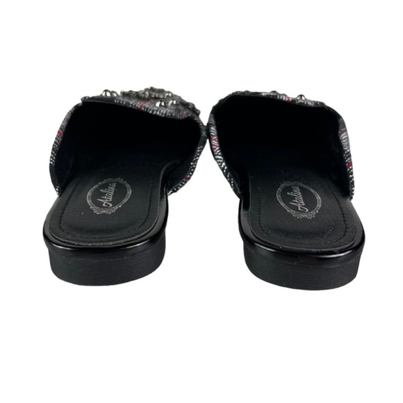 ATALINA Embellished Plaid Tweed Rhinestone Mules - Picture 6 of 7